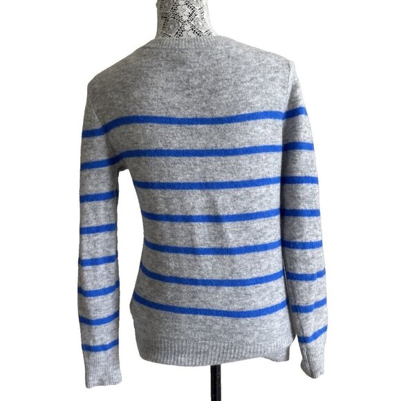 Banana Republic Sweater Women's Medium Gray Blue Striped Classic Casual Crewneck - Picture 5 of 13
